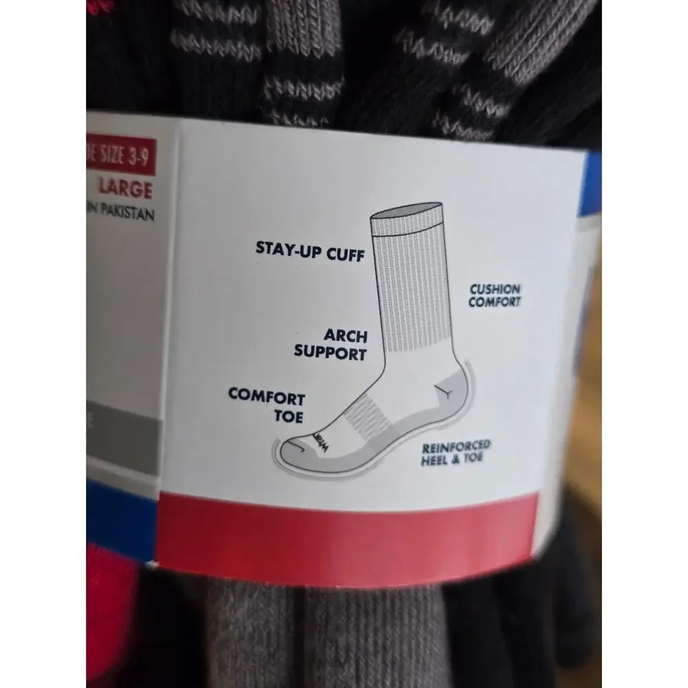 Wrangler Boys 6 Pack Crew Socks Cooling Cushion Gray Red Black Size Boys 3-9 NWT